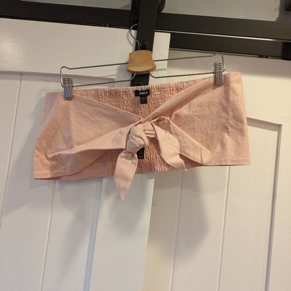 EXPRESS Linen-Blend Tie Front Bandeau Top / Crop Top in Pale Pink NWT (L + XL) - Picture 14 of 16